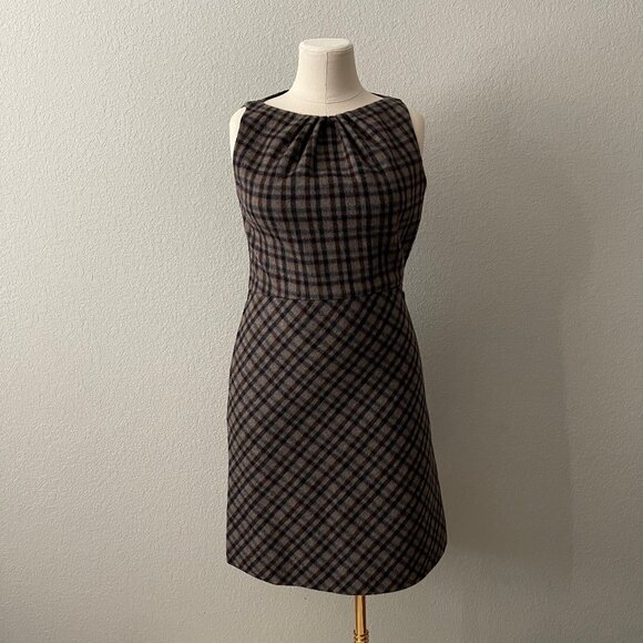 Christian Dior Wool and Alpaca Brown Plaid A-Line Dress US 10/UK 14/FR 42 - Picture 1 of 9